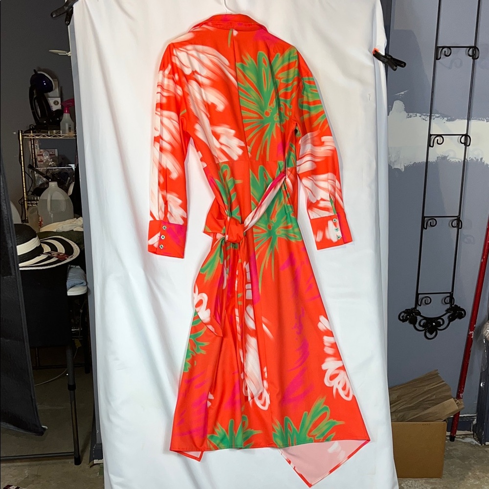 KOAN DAILY Vibrant Floral Wrap Dress Long Sleeve cuffed Sz XL - Picture 10 of 15